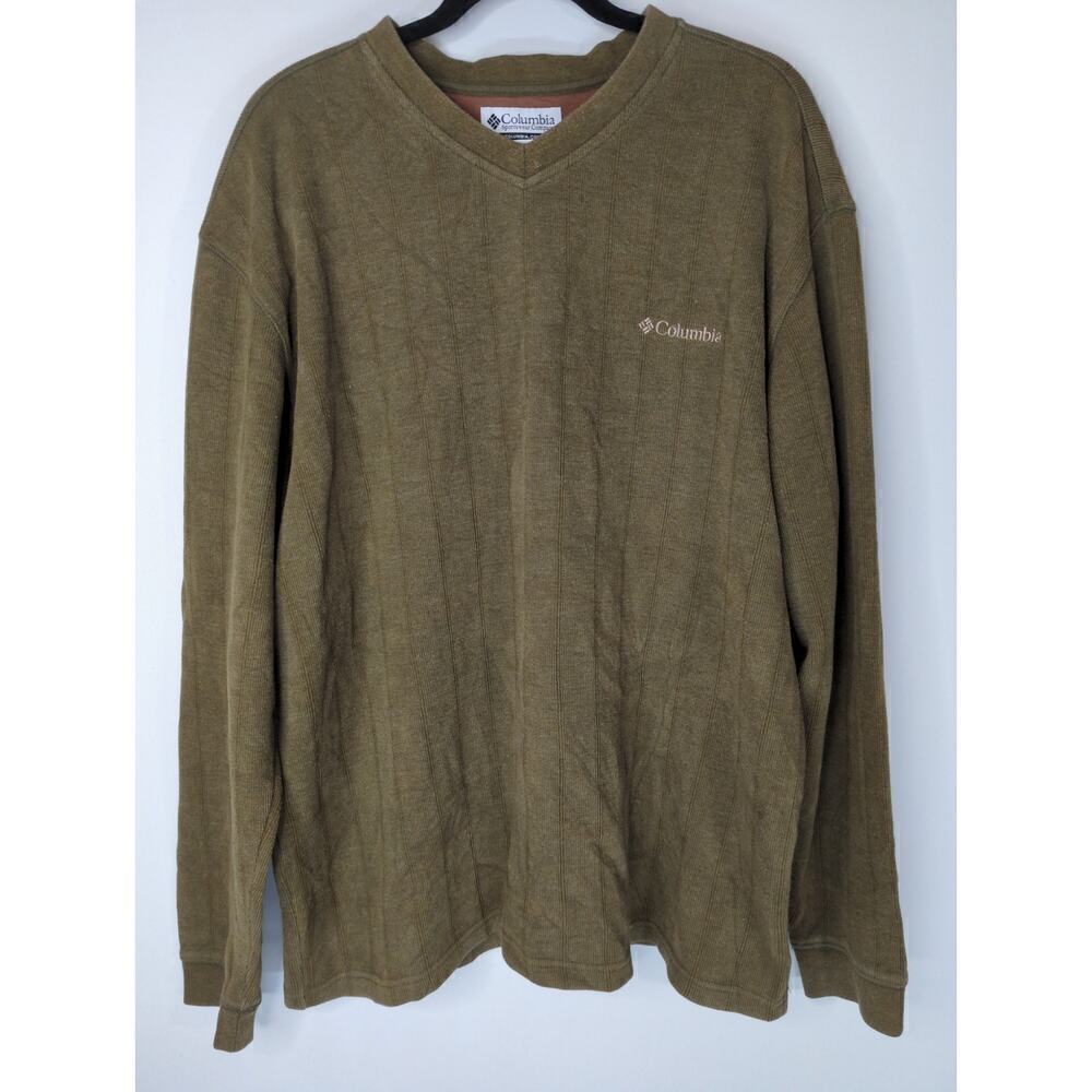 Columbia Mens Green V-Neck Pullover‎ Sweater Cabincore Casual Size XL